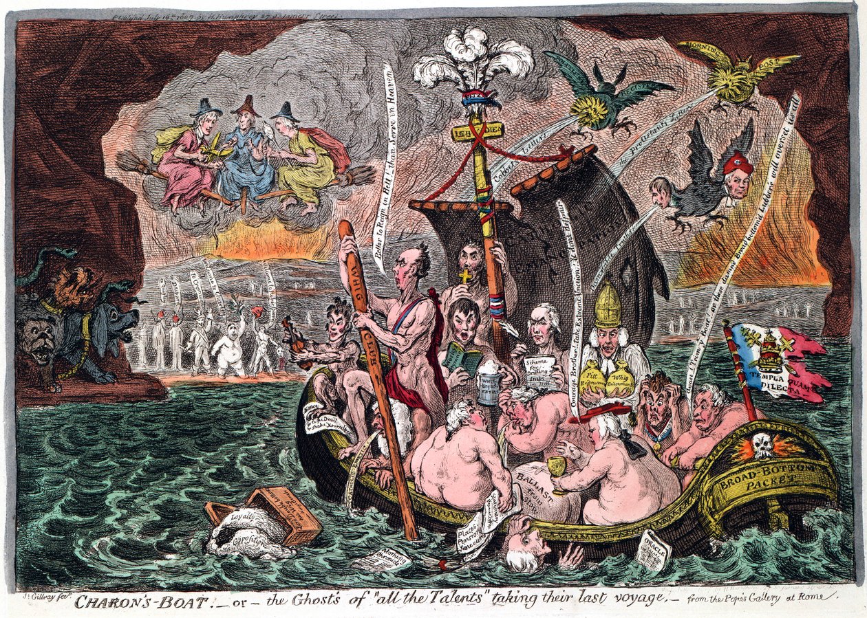 Charons Boat, eller alla talangernas spöken som tar sin sista resa, 1807 av James Gillray