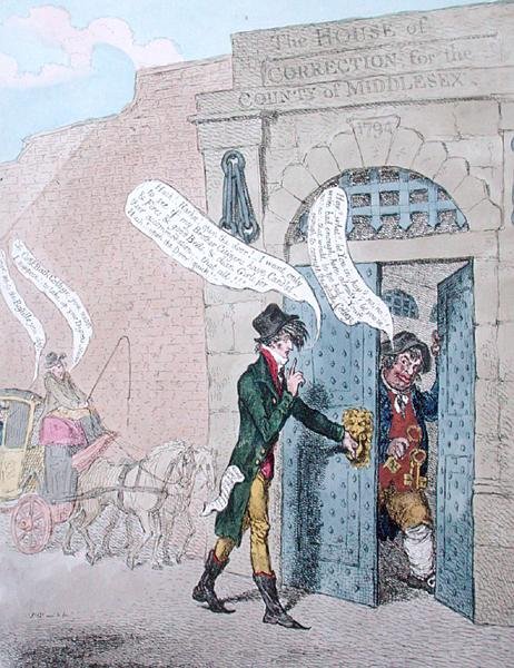 Citizens Visiting the Bastille, publicerad av hannah Humphrey 1799 (handfärgad etsning) av James Gillray