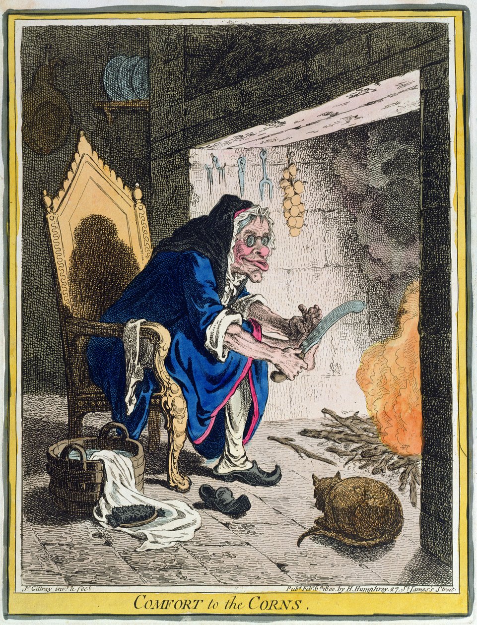 Comfort to the Corns, utgiven av Hannah Humphrey 1800 (handfärgad etsning) av James Gillray