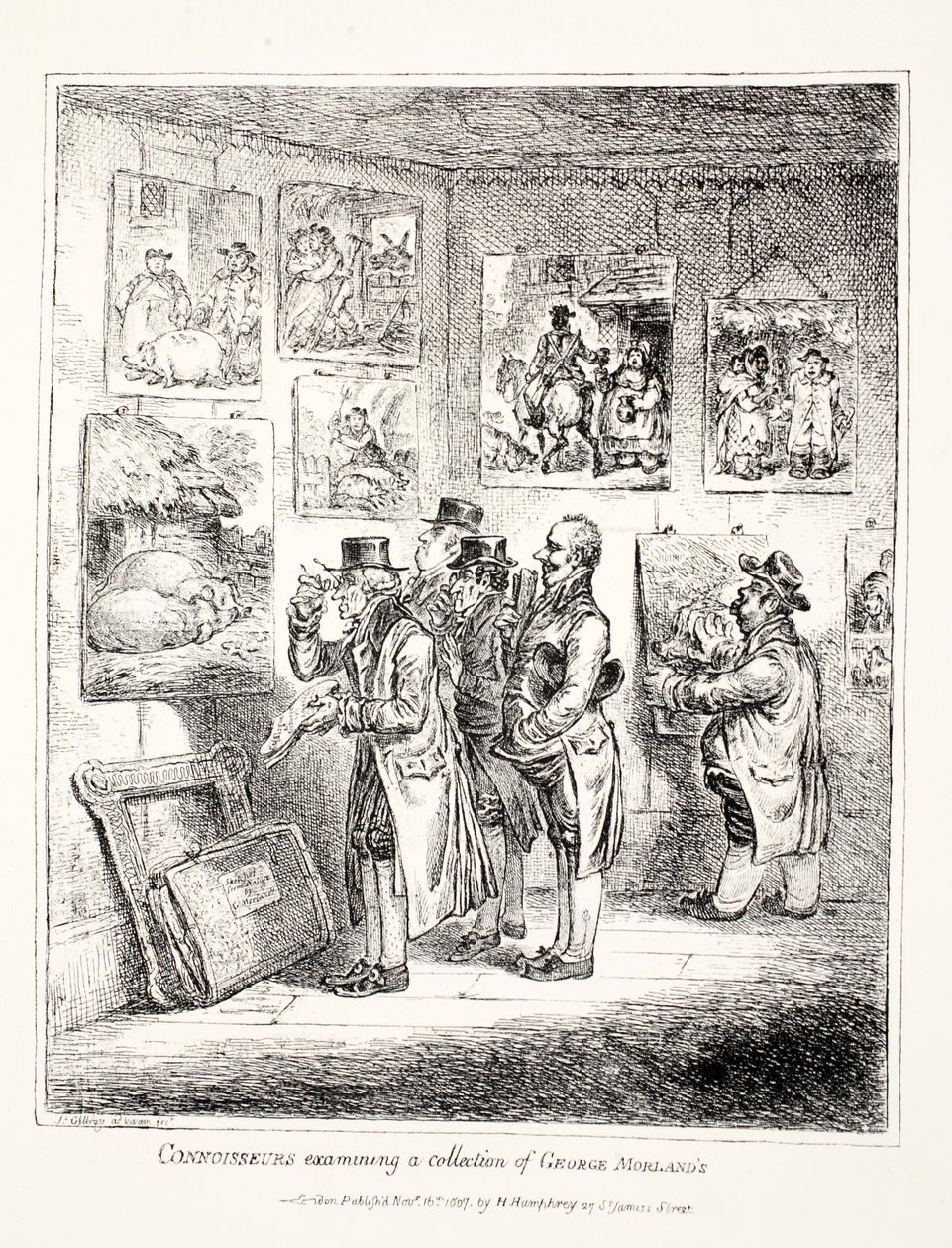 Konnässörer undersöker en samling av George Morlands, 1807 av James Gillray
