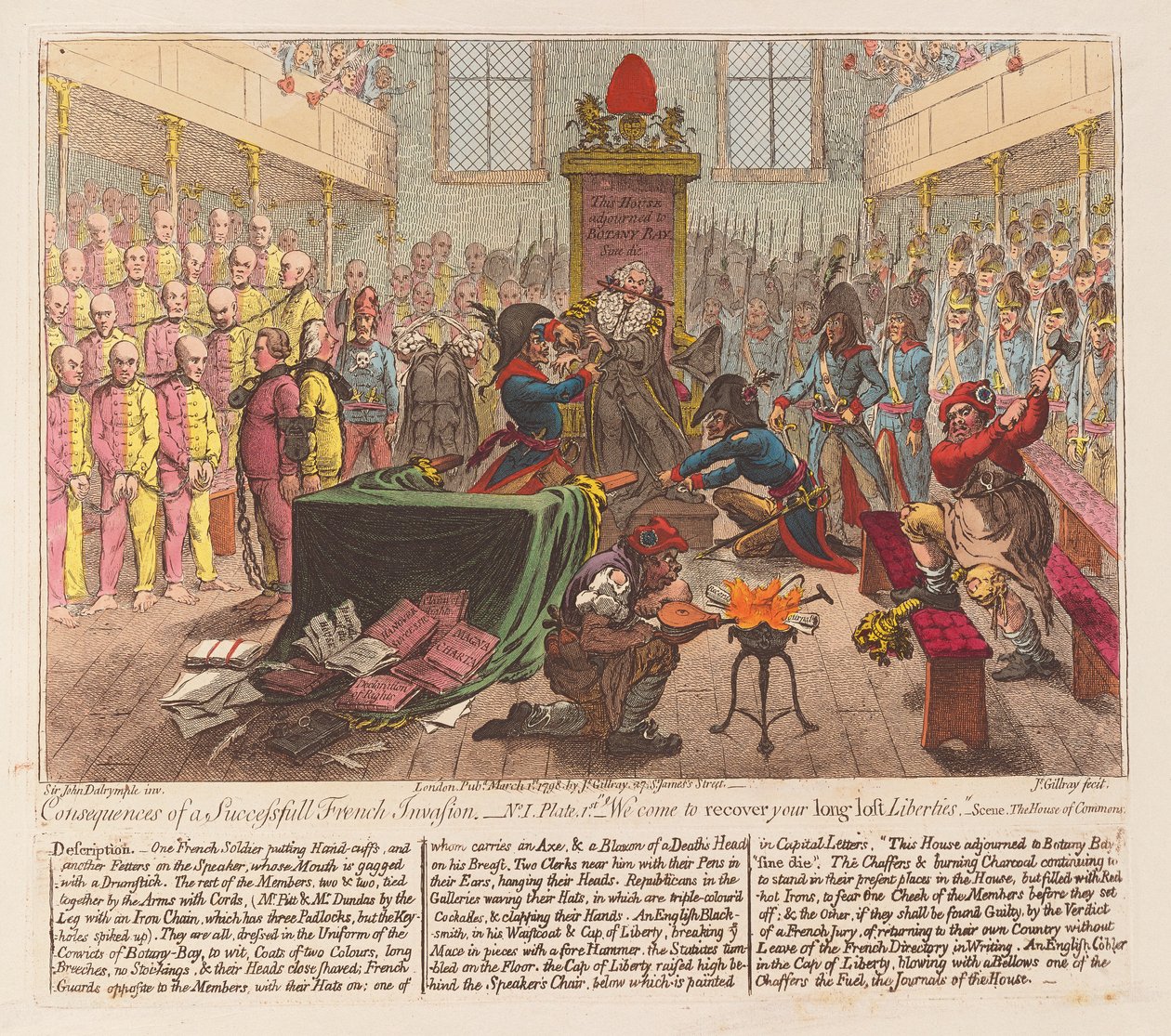 Konsekvenser av en framgångsrik fransk invasionspub. 1798 (handfärgad gravyr) av James Gillray