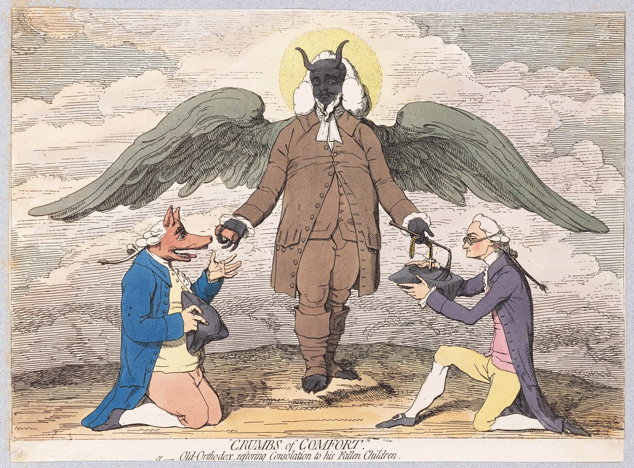 Crumbs of Comfort, eller gammal ortodox återställande av tröst åt sina fallna barn, pub. 1782 (handfärgad gravyr) av James Gillray