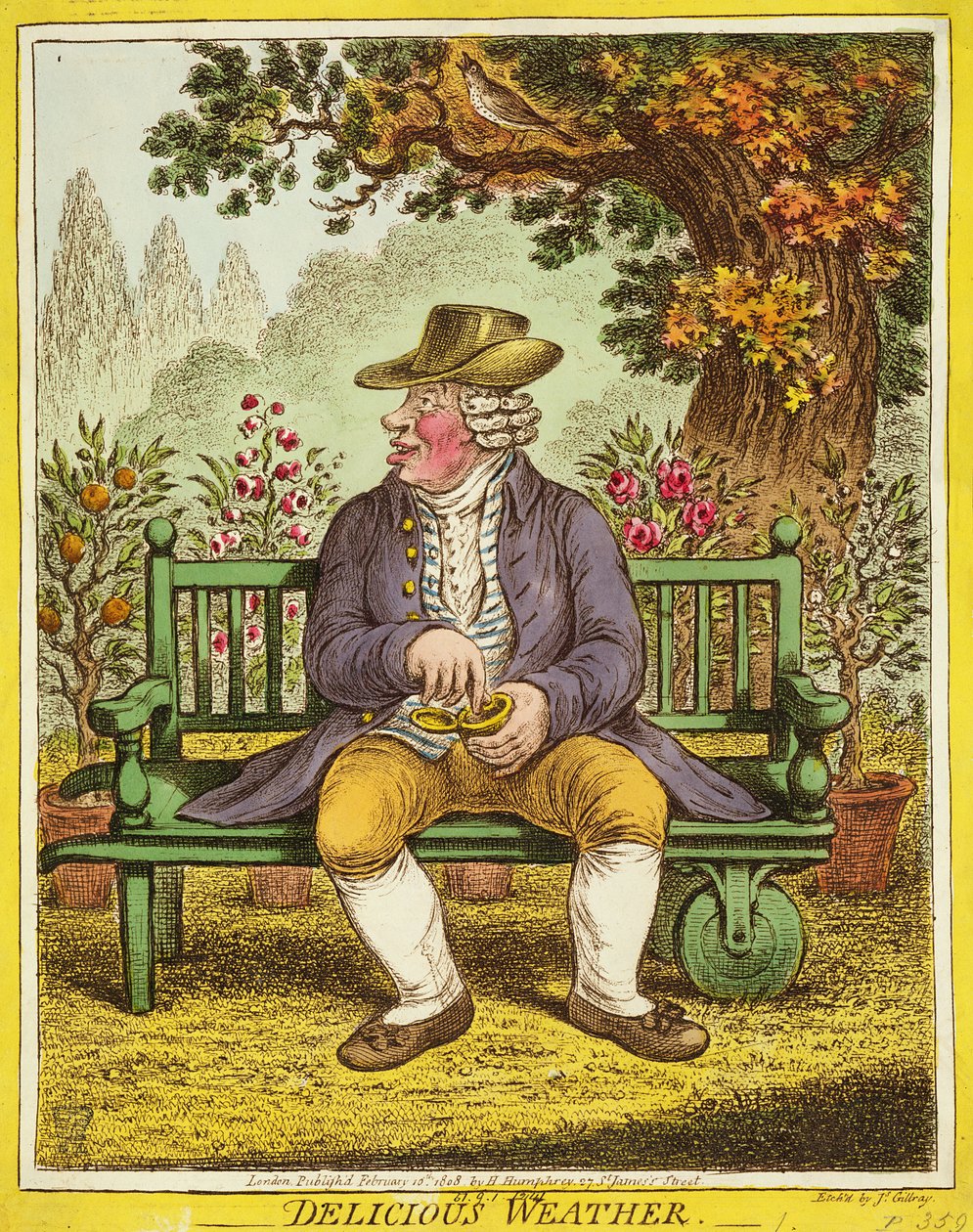 Delicious Weather, publicerad av Hannah Humphrey, 1808 av James Gillray