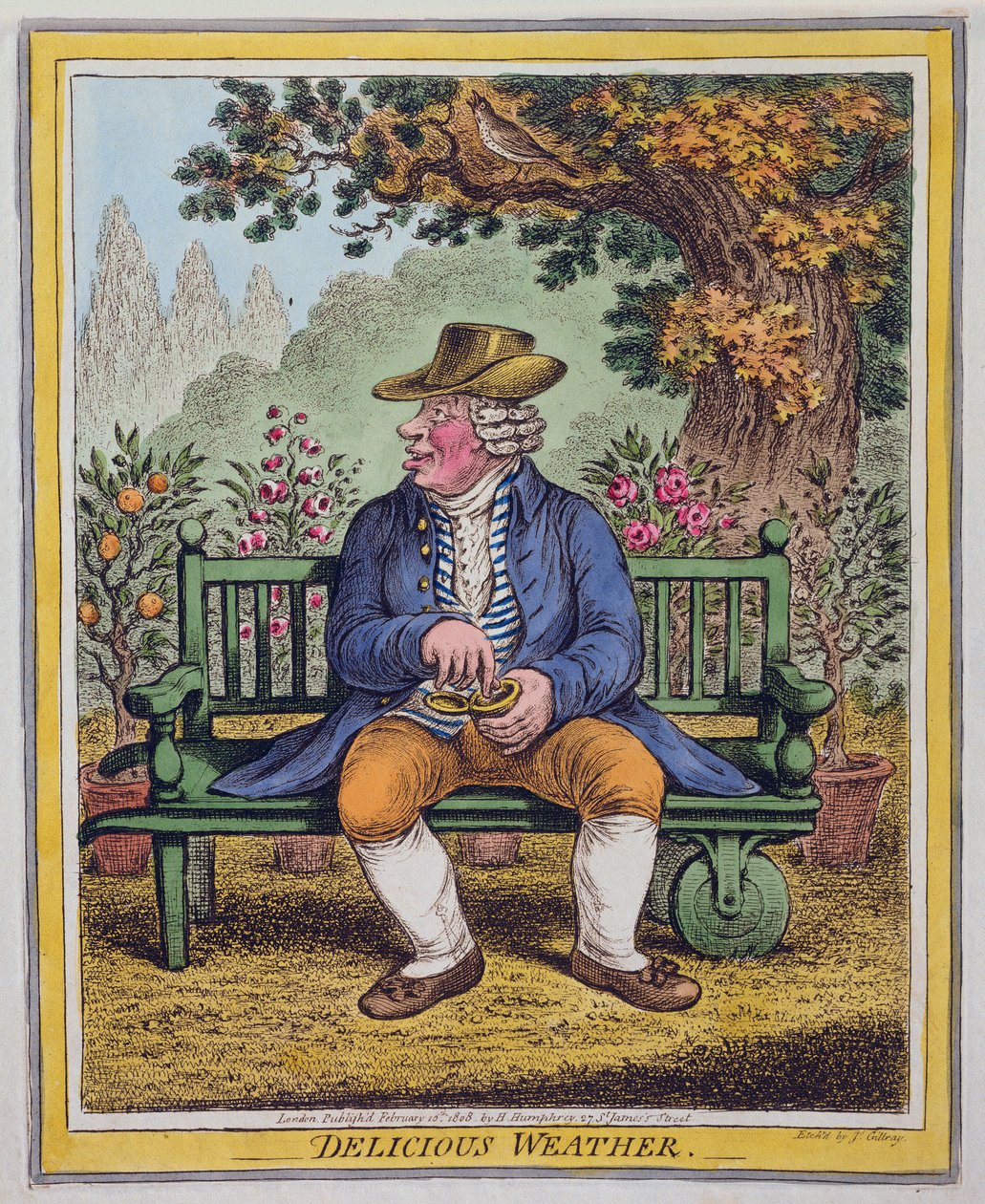 Delicious Weather, publicerad av Hannah Humphrey 1808 (handfärgad etsning) av James Gillray