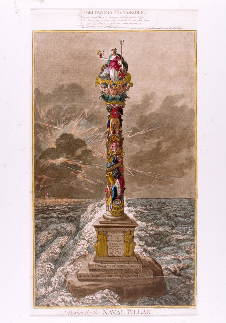 Design för Naval Pillaren, 1800 (färgad etsning) av James Gillray