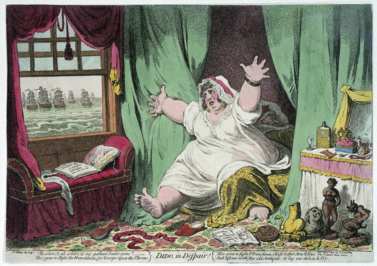 Didos förtvivlan, karikatyr som driver med Horatio Nelsons och Lady Emma Hamiltons förhållande av James Gillray