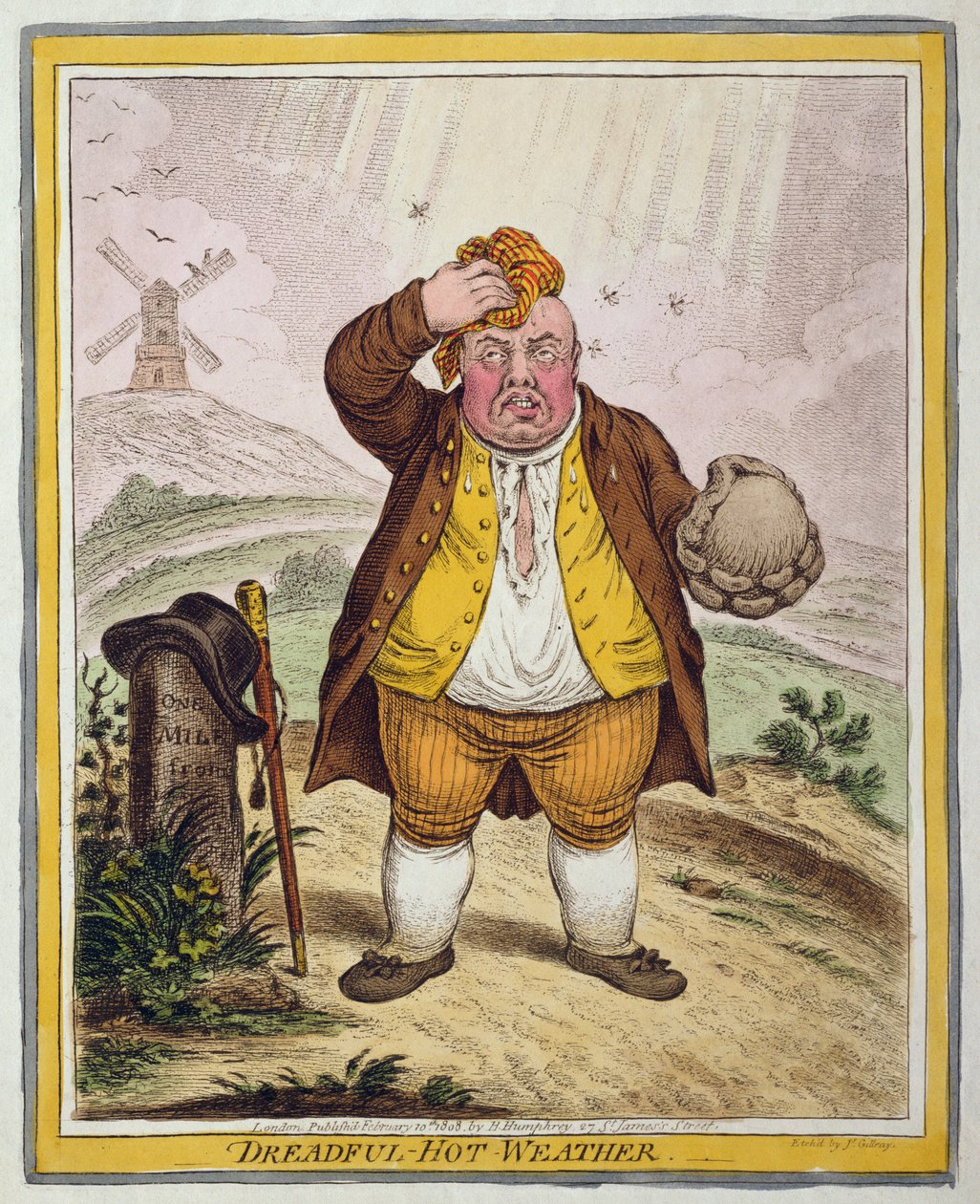 Dreadful-Hot Weather, publicerad av Hannah Humphrey 1808 (handfärgad etsning) av James Gillray