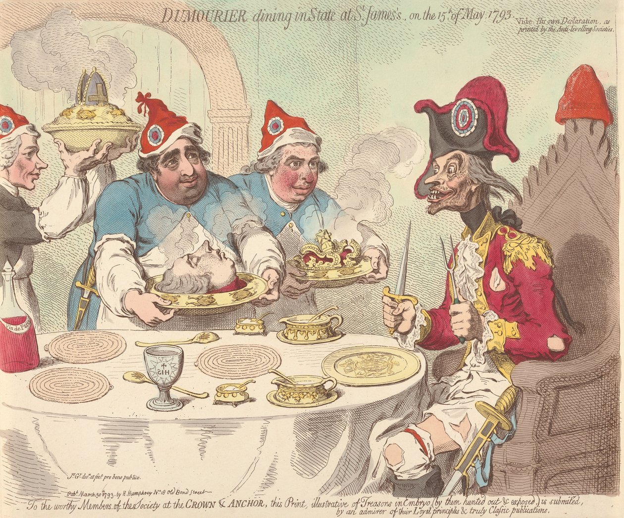 Dumouriez äter middag i statlig prakt i St. James den 15 maj 1793 av James Gillray