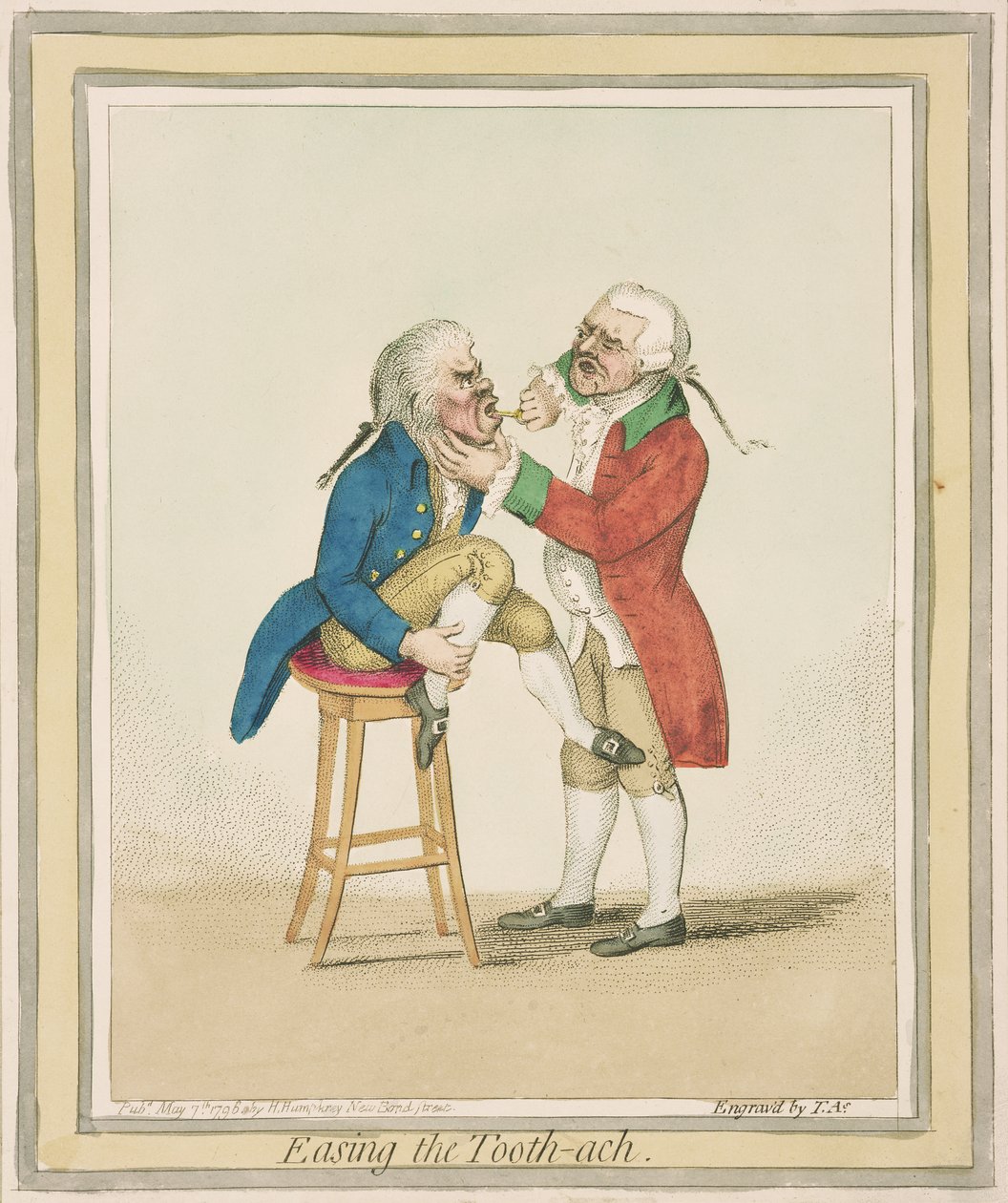Easing the Tooth-ach, utgiven av Hannah Humphrey, 1796 av James Gillray