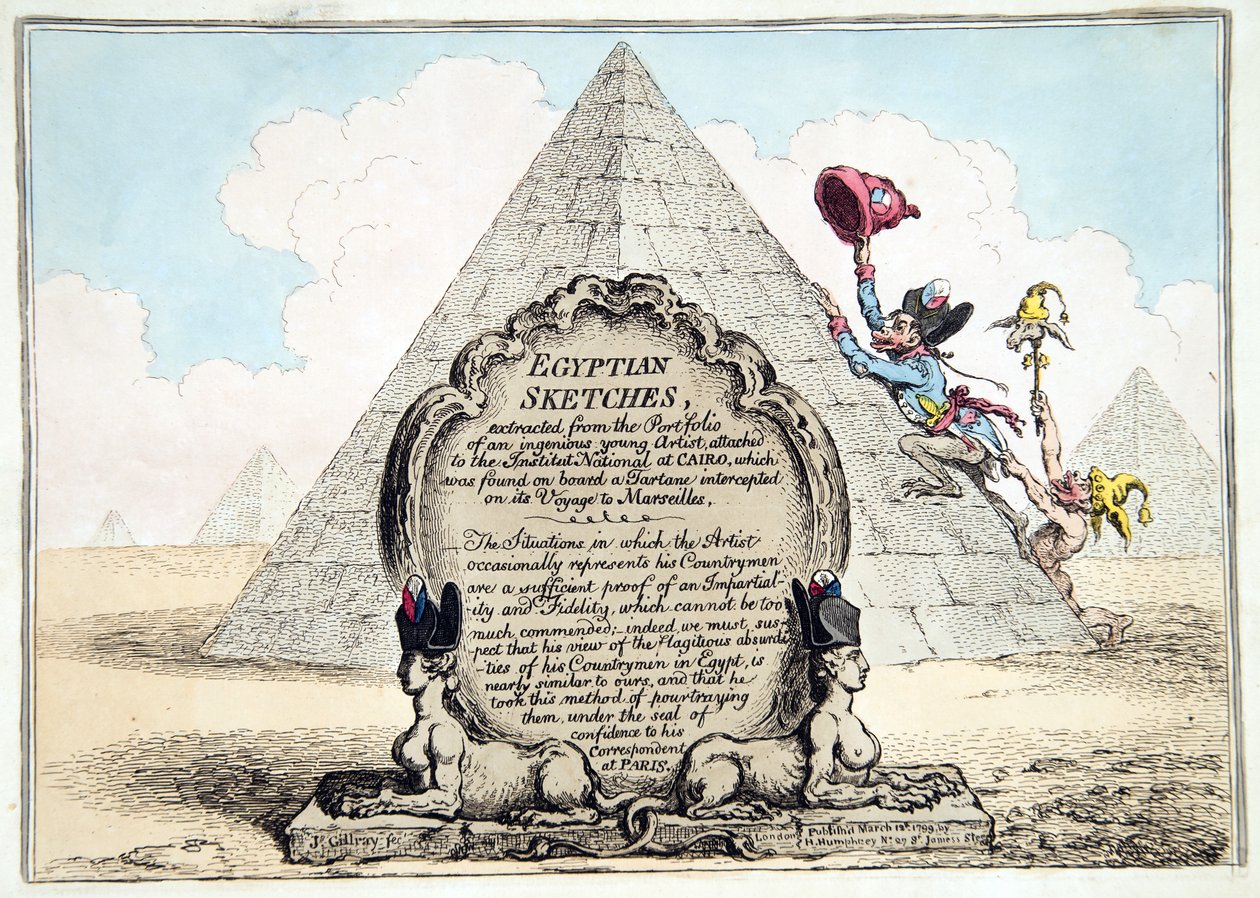 Egyptian Sketches, publicerad Hannah Humphrey 1799 (handfärgad etsning) av James Gillray