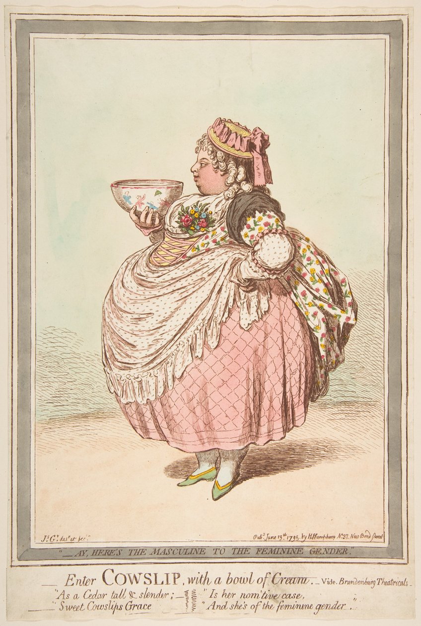 Gå in Cowslip med en skål med grädde. - se Brandenburg Theatres, 13 juni 1795. av James Gillray