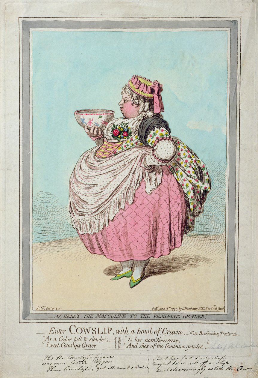 Enter Cowslip, with a bowl of Cream, publicerad av Hannah Humphrey 1795 (handfärgad etsning) av James Gillray