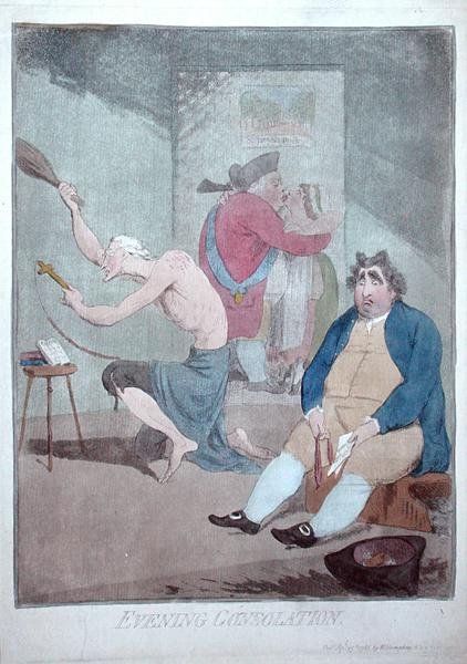 Evening Consolation, utgiven av William Humphrey 1785 (handkolorerad etsning) av James Gillray