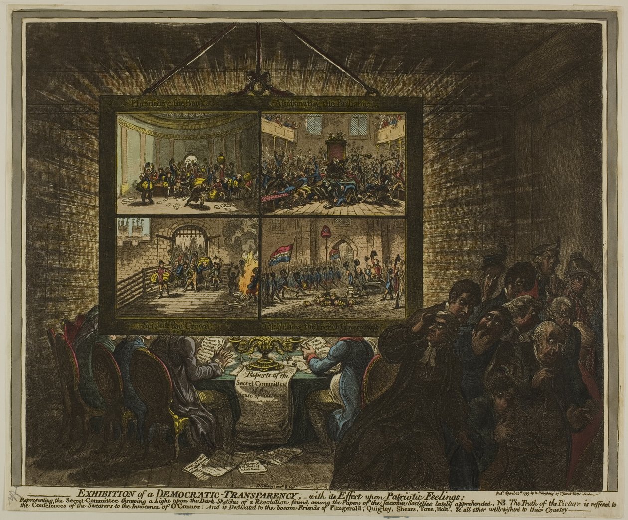 Utställning av en demokratisk öppenhet, med dess effekt på patriotiska känslor av James Gillray