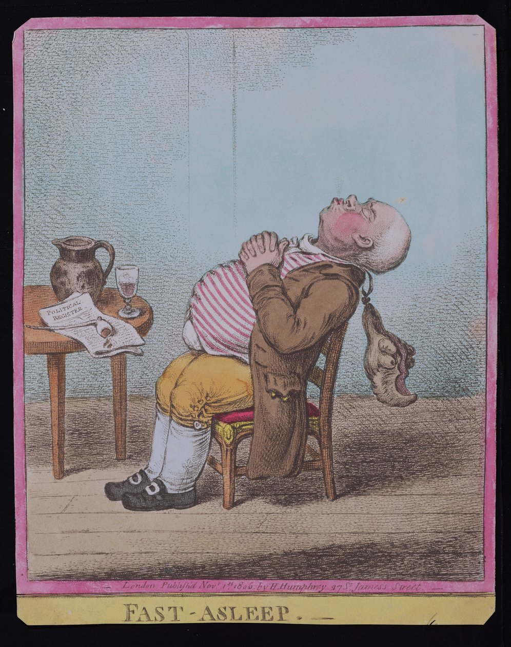 Fast Asleep, utgiven av Hannah Humphrey 1806 (handkolorerad etsning) (se även 189789) av James Gillray