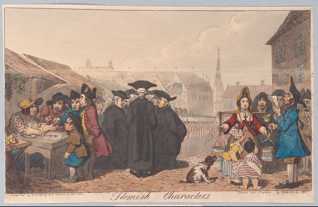 flamländska karaktärer, pub. 1822 (handfärgad gravyr) av James Gillray