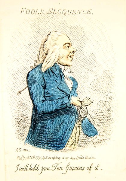 Fools Eloquence, publicerad av Hannah Humphrey 1795 (handfärgad gravyr) (detalj av 191281) av James Gillray