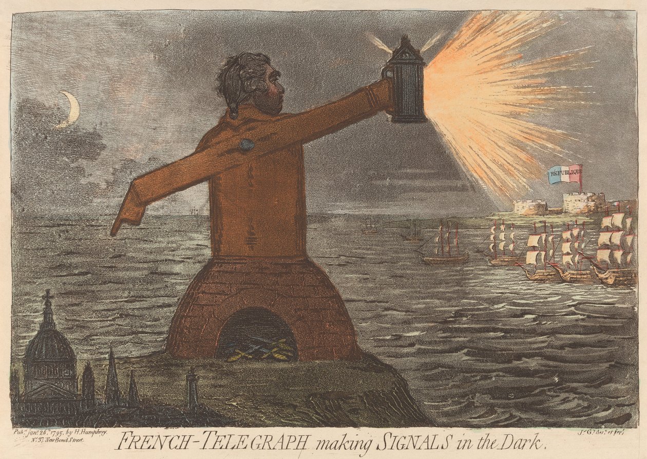 Franska – Telegraf: Att sända signaler i mörkret av James Gillray