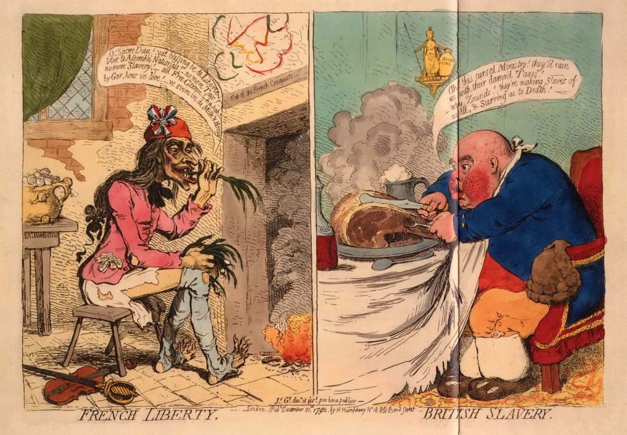 Fransk frihet. Brittiskt slaveri, 1792 av James Gillray