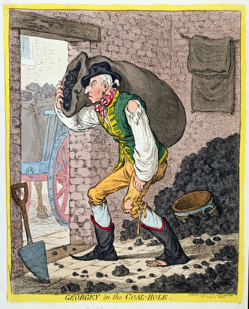 Georgey in the Coal-Hole, publicerad av Hannah Humphrey 1801 (handfärgad etsning) av James Gillray