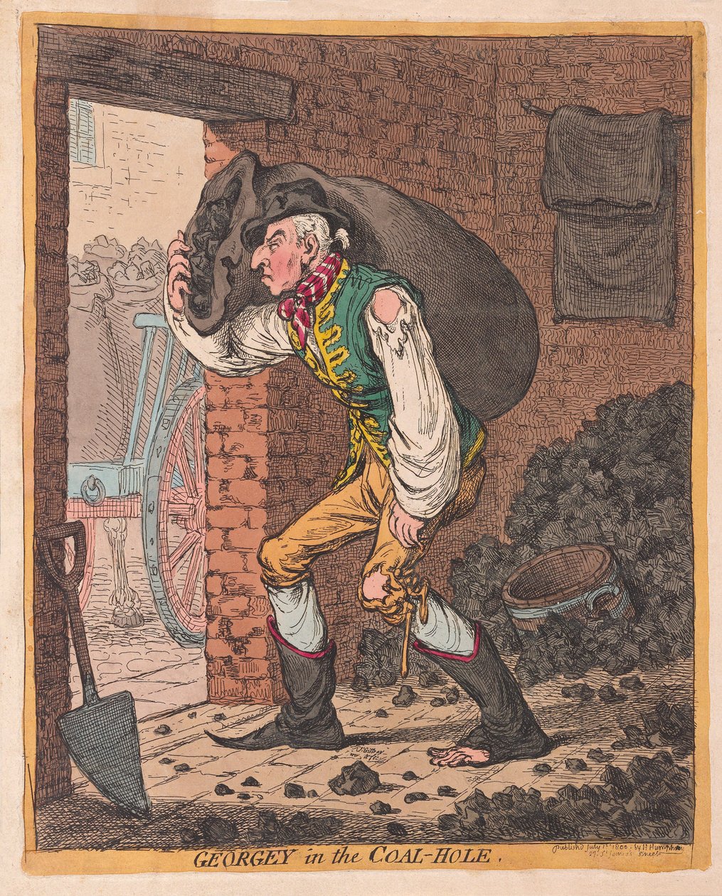 Georgey in the Coal Hole, pub. 1800 (handfärgad gravyr) av James Gillray