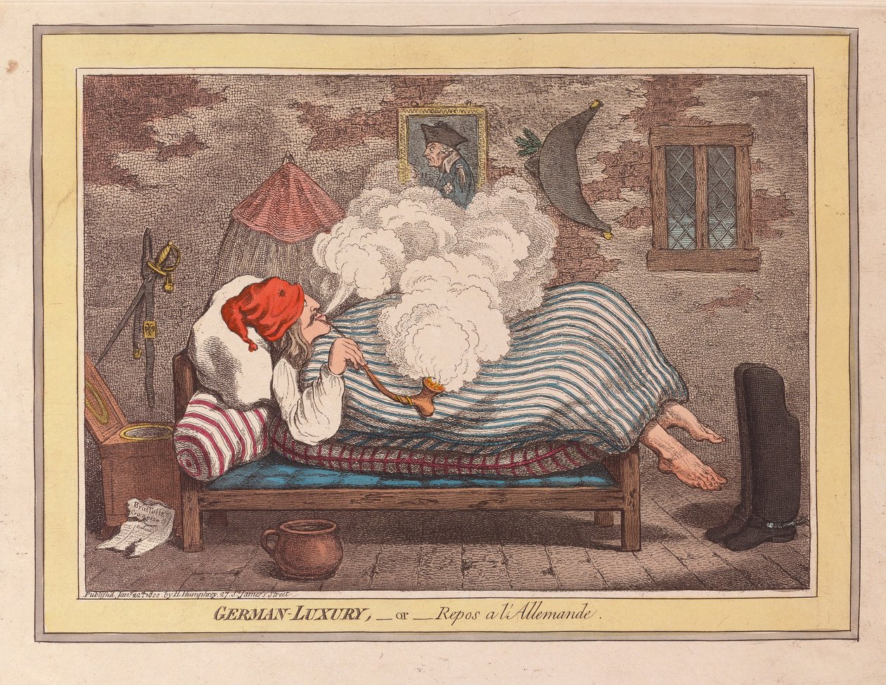 German Luxury eller Repos a LAllemande, pub. 1800 (handfärgad gravyr) av James Gillray