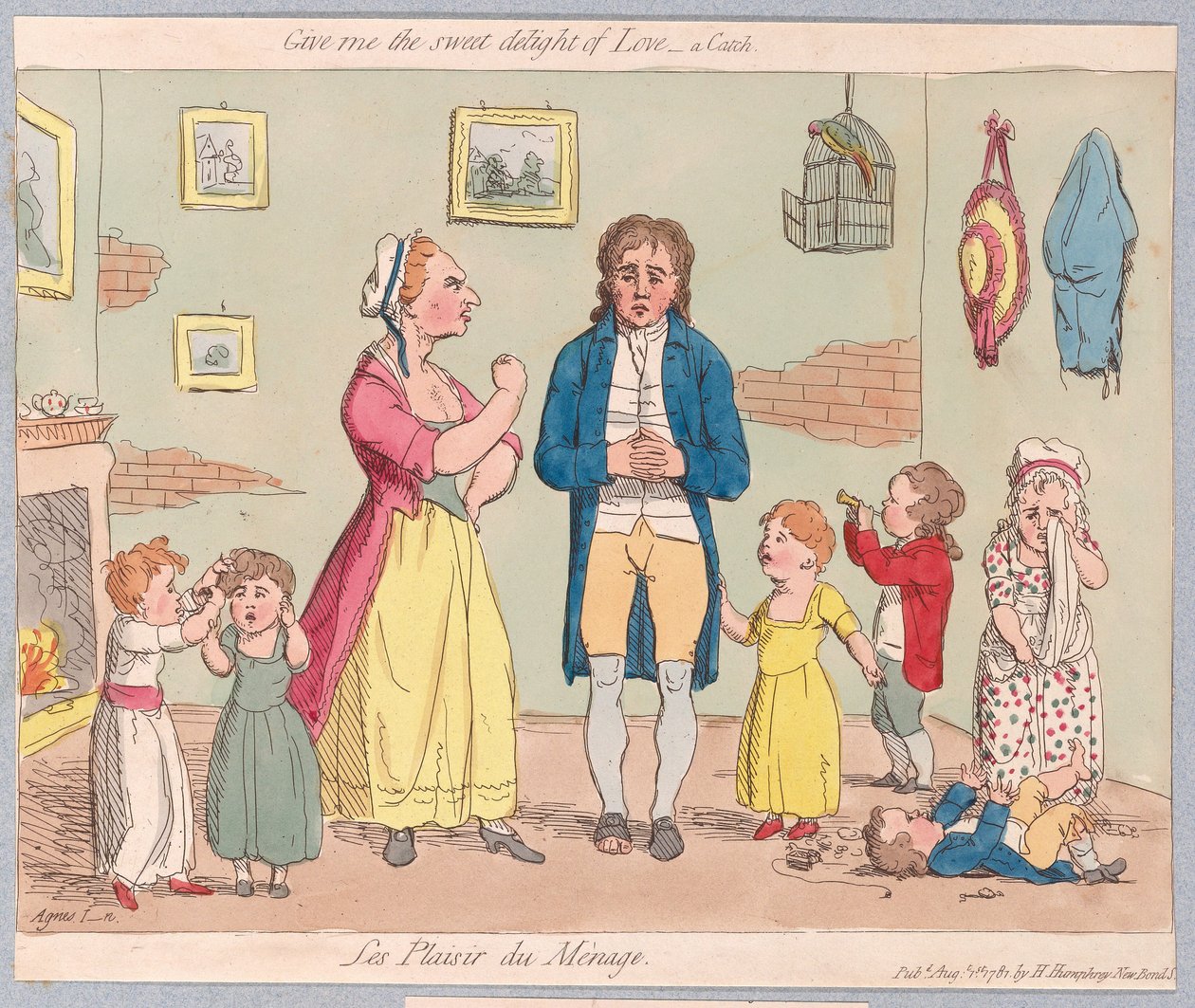 Ge mig kärlekens söta glädje, en fångst, pub. 1781 (handfärgad gravyr) av James Gillray