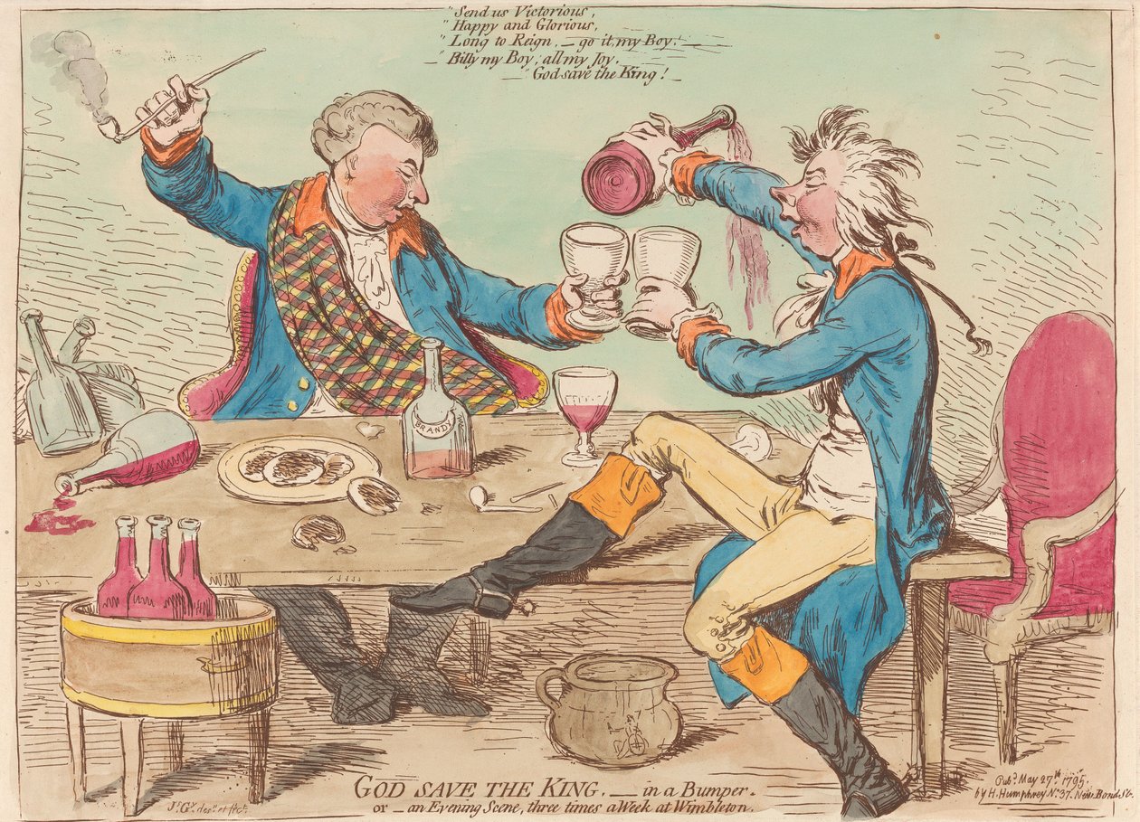 Gud bevare kungen. – I en stötfångare. Eller – En kvällsscen tre gånger i veckan på Wimbledon av James Gillray
