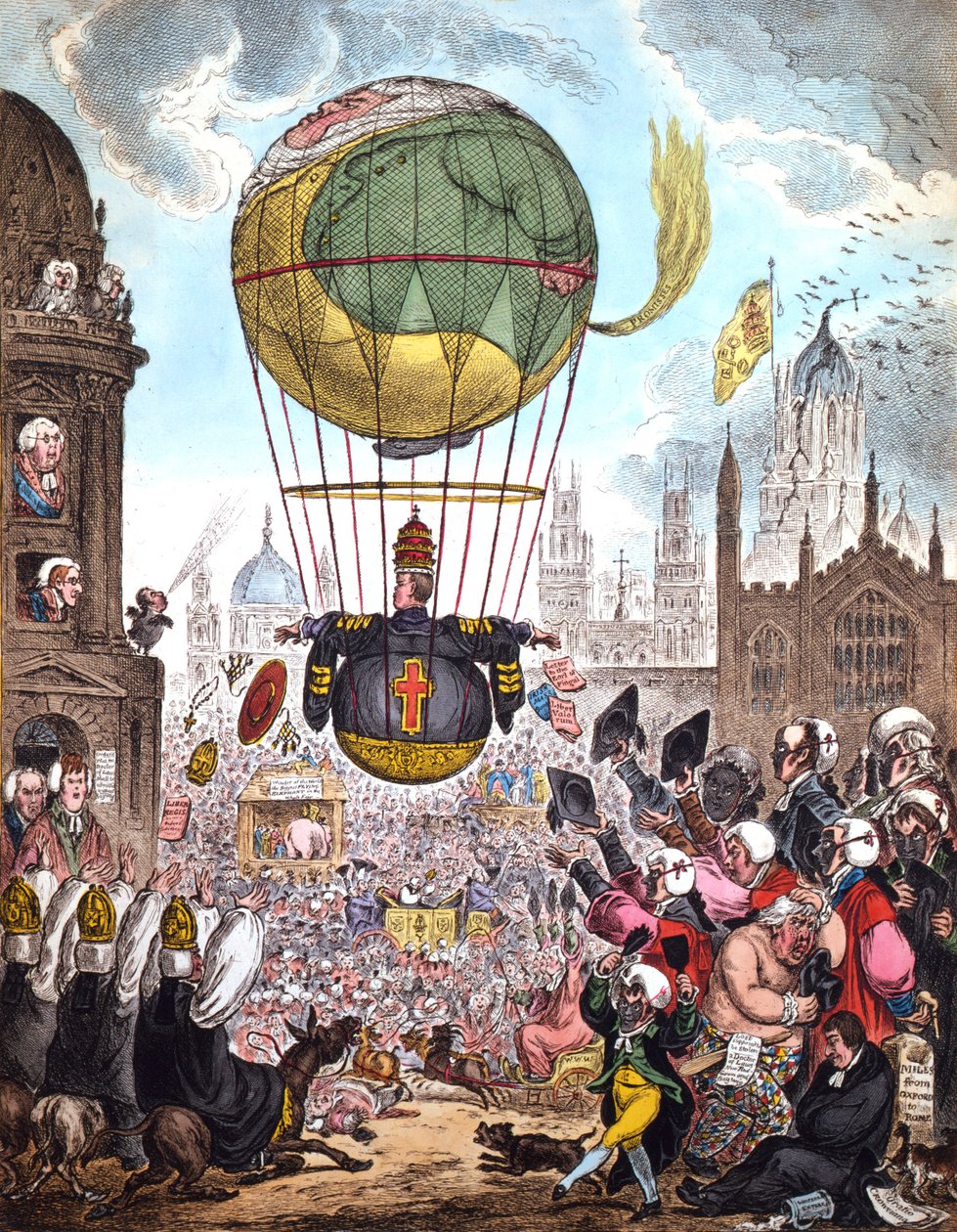 Han styr sin flygning uppåt, ansvarig för den mörka luften som kändes ovanlig vikt., 1810 av James Gillray