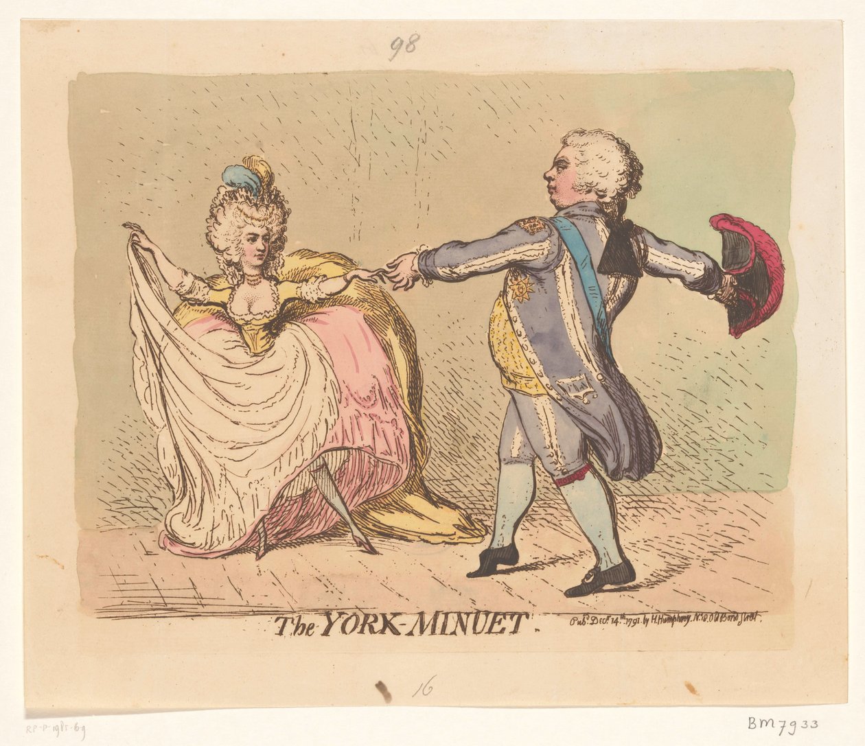 Hertiginnan av York och prinsen av Wales dansar en menuett, 1791 The York Menuet (titel på objekt) av James Gillray