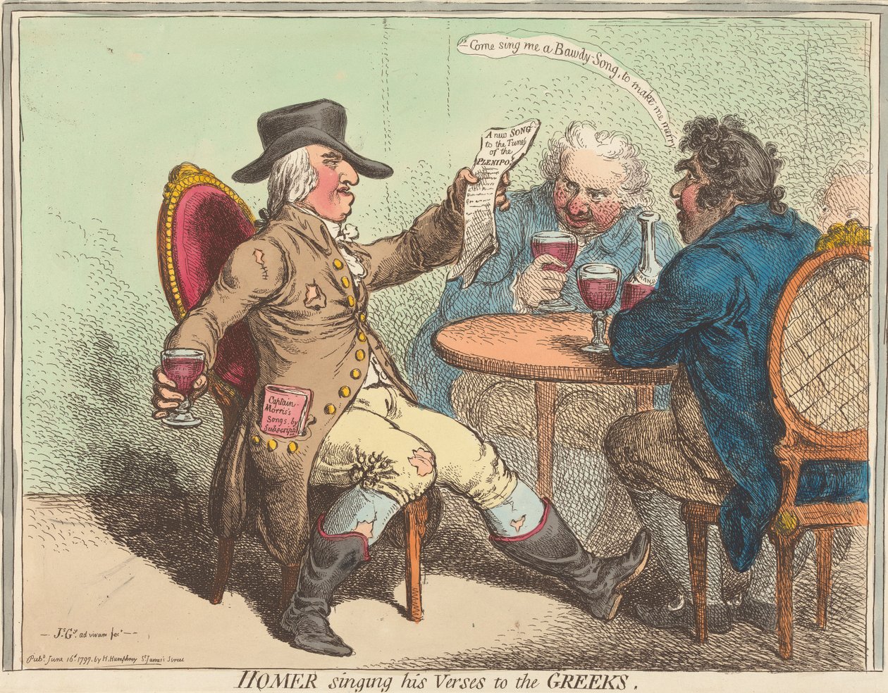 Homer singt seine Verse den Griechen av James Gillray