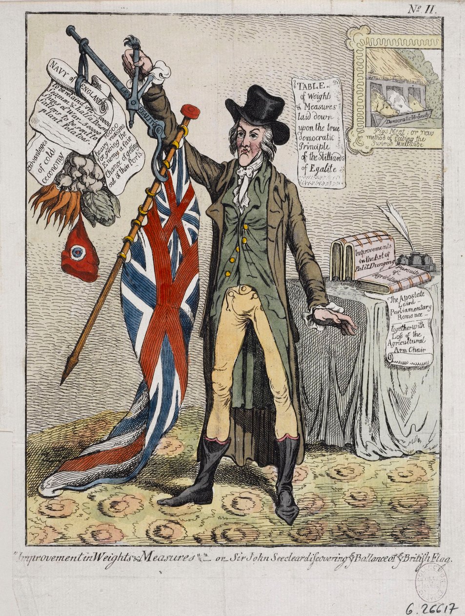Förbättring av vikter och mått eller Sir John Seeclear upptäcker den brittiska flaggans balans av James Gillray