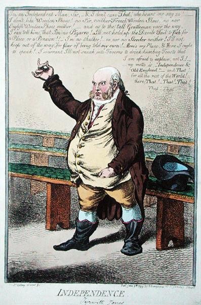 Independence, eller Tyrwhitt Jones, publicerad av Hannah Humphrey 1799 (handfärgad etsning) av James Gillray