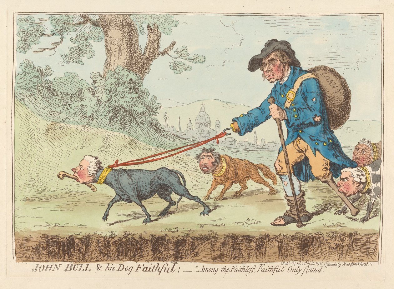 John Bull och hans hund Faithful; – ”Bland de trolösa finner man endast de trogna” av James Gillray