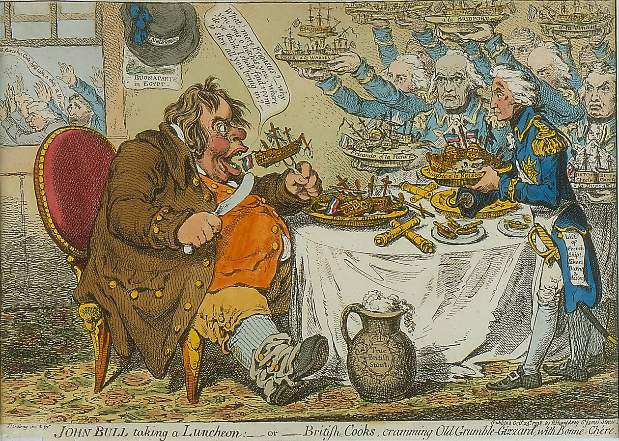 John Bull Tar en lunch, 1798 (färgad etsning) av James Gillray