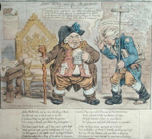 John Bull and the Alarmist, publicerad av Hannah Humphrey 1803 (handfärgad etsning) av James Gillray