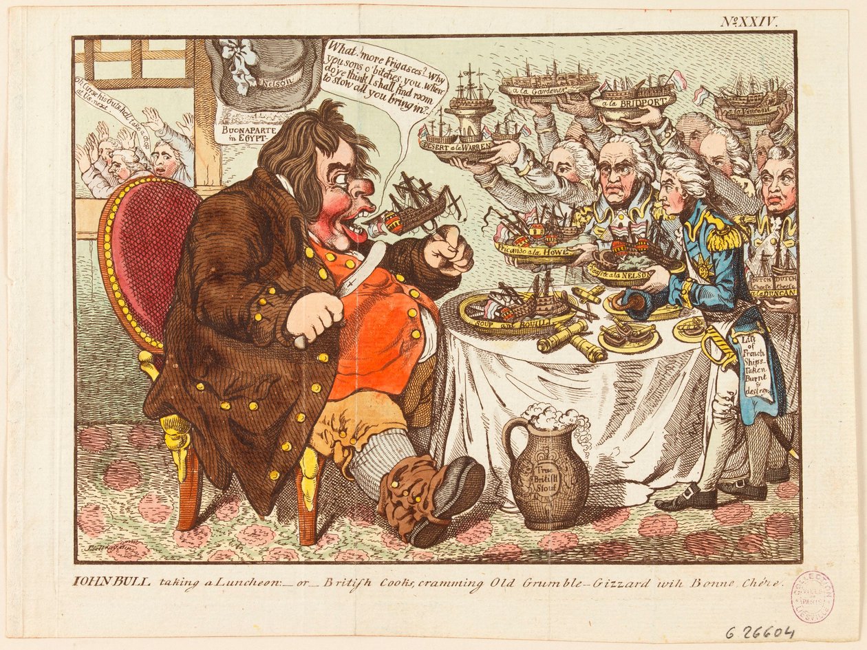 John Bull äter lunch: eller hur brittiska kockar stoppar full den gamle gnällspiken med god mat av James Gillray