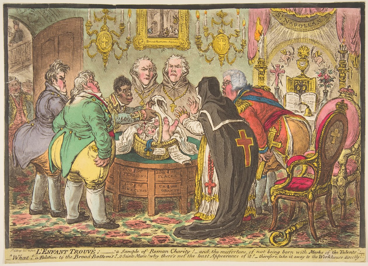 Lenfant Trouvé:-ett exempel på romersk välgörenhet!-eller-oturen att inte bli född med..., 19 maj 1808. av James Gillray