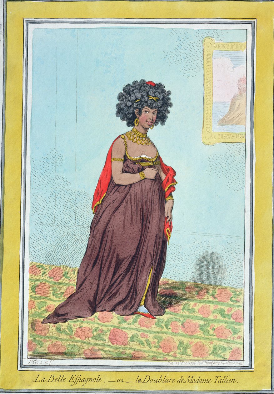 La Belle Espagnole, eller La Doublure de Madame Tallien (1773-1835) publicerad av Hannah Humphrey 1796 (handfärgad etsning) av James Gillray