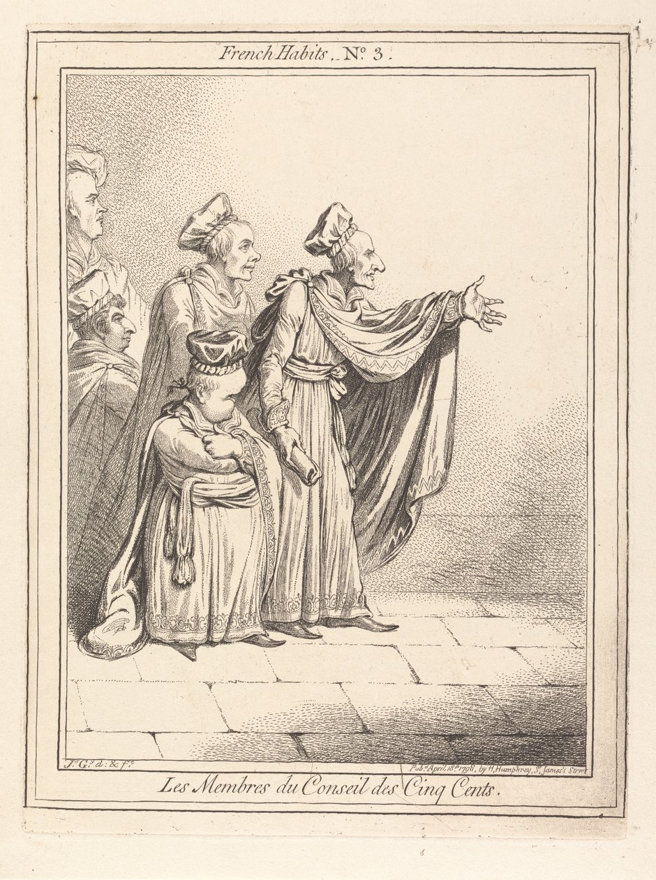 Medlemmarna av De femhundras råd. Franska dräkter nr 3 av James Gillray