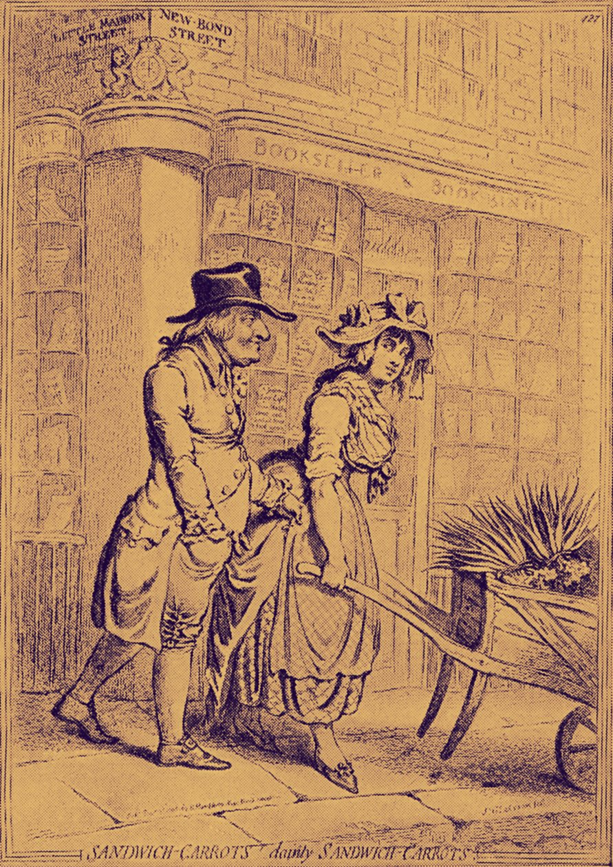 Lord Sandwich uppmärksammar en blomstersäljare av James Gillray