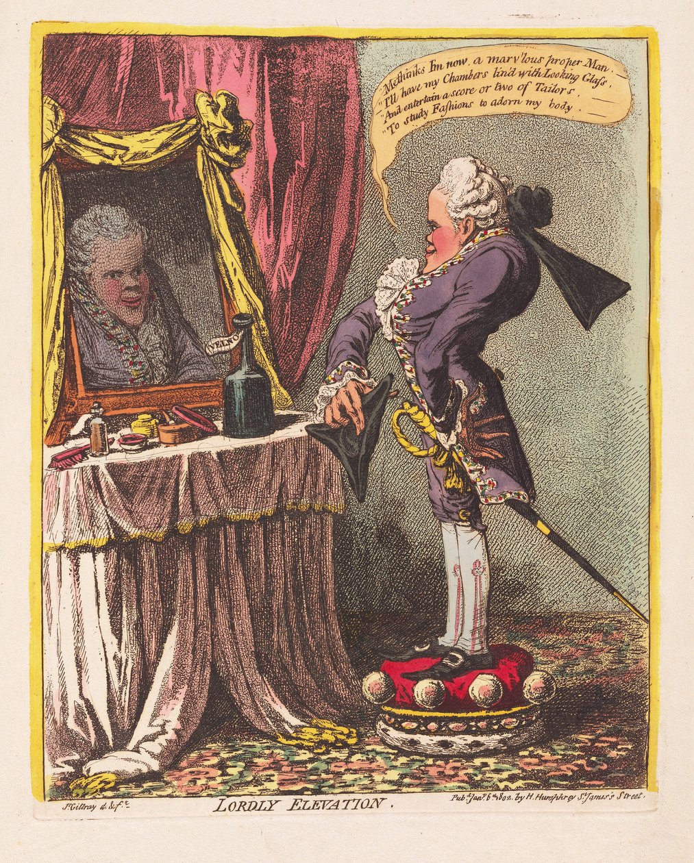 Lordly Elevation, pub. 1802 (handfärgad gravyr) av James Gillray