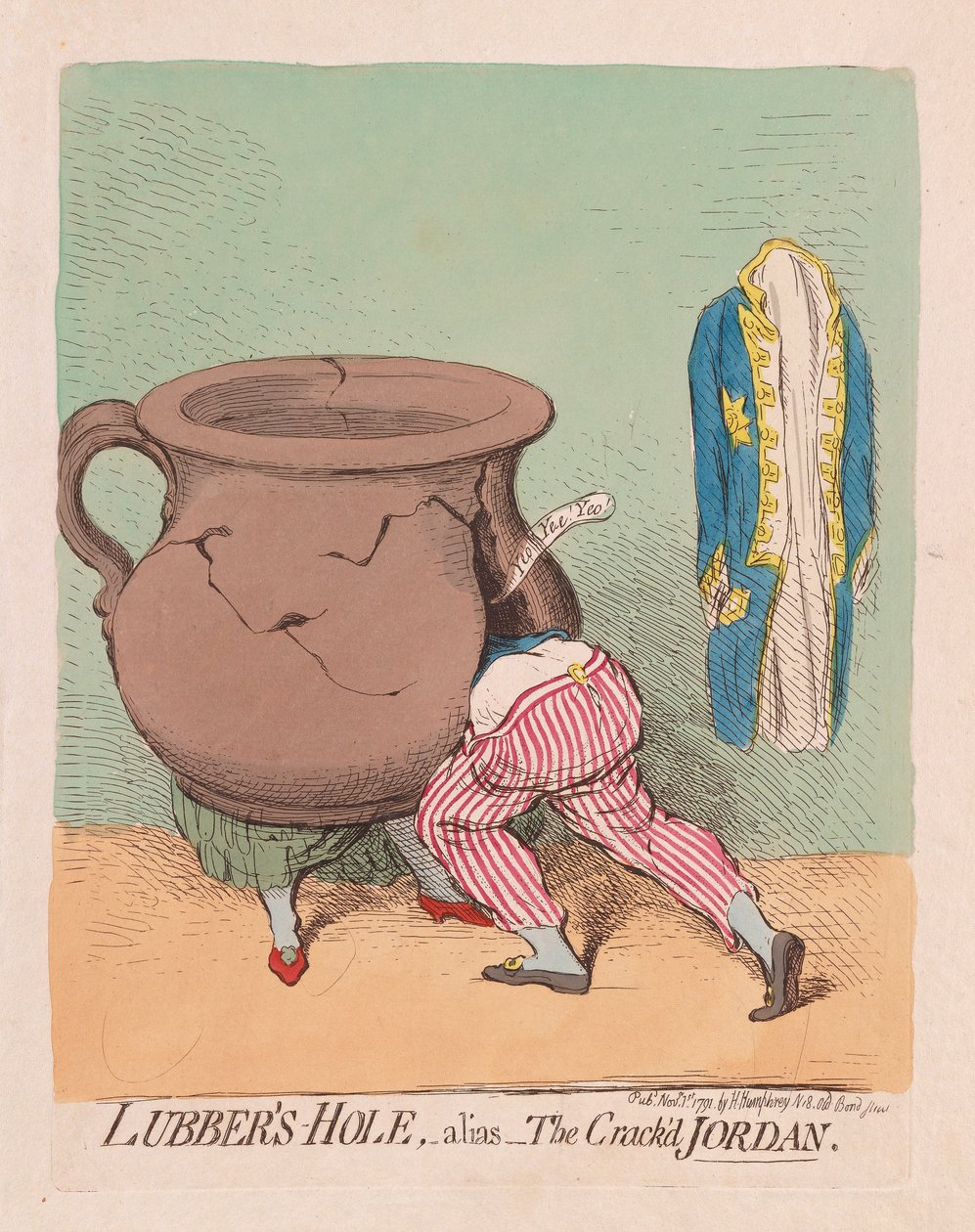 Lubbers Hole, alisa The Crackd Jordan, pub. 1791 (handfärgad gravyr) av James Gillray