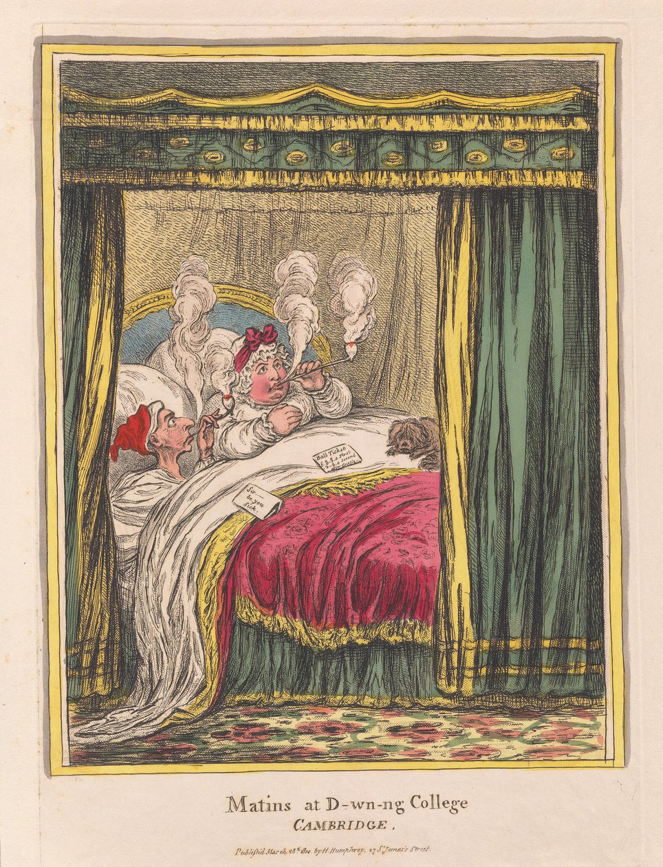 Matins and D-wn-ng College, Cambridge, pub. 1810 (handfärgad gravyr) av James Gillray