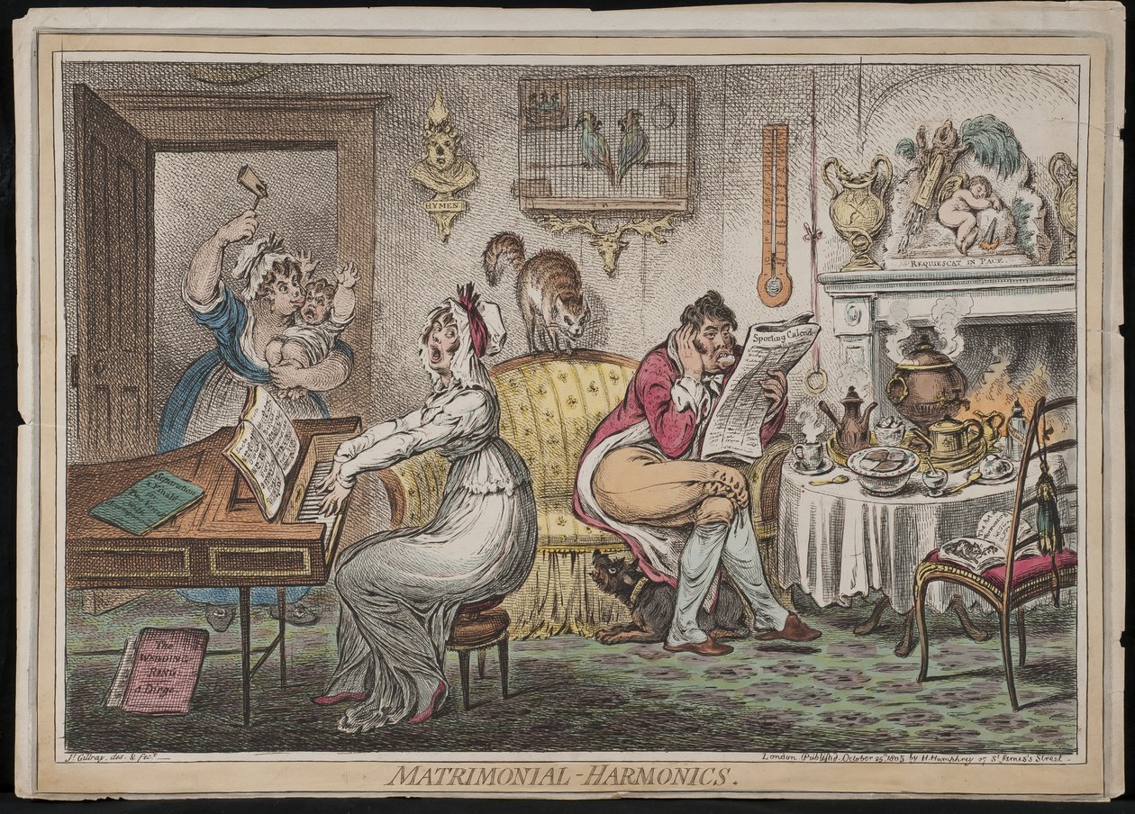 Matrimonial Harmonics, publicerad av Hannah Humphrey, 1805 (handfärgad etsning) av James Gillray