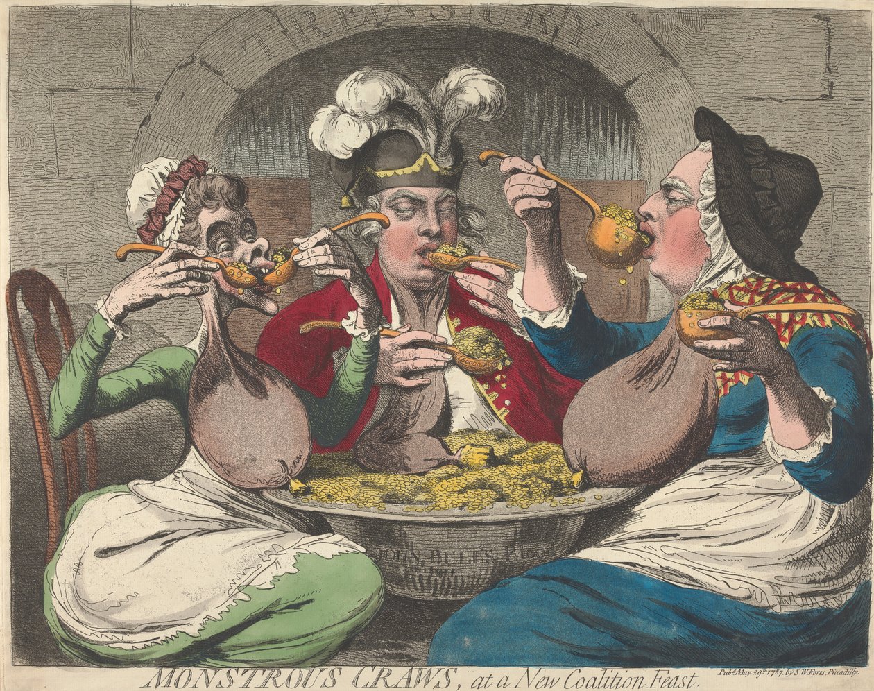 Monstruösa magar vid en ny koalitionsfest av James Gillray