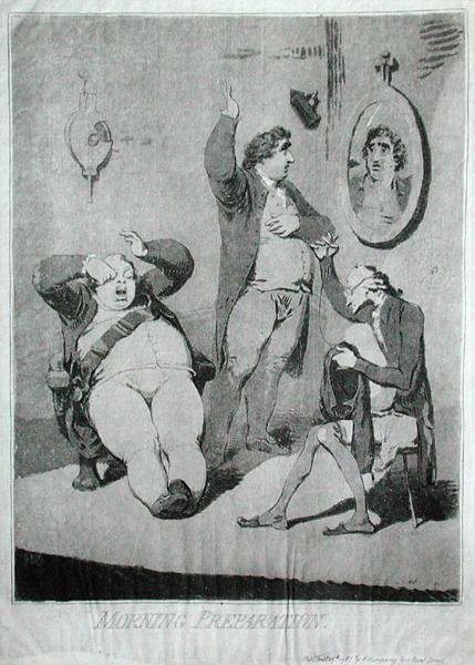 Morgonförberedelser, publicerad av Hannah Humphrey 1785 (etsning) av James Gillray