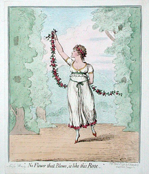 "Ingen blomma som blåser är som denna ros", publicerad av Hannah Humphrey 1796 (handfärgad etsning) av James Gillray