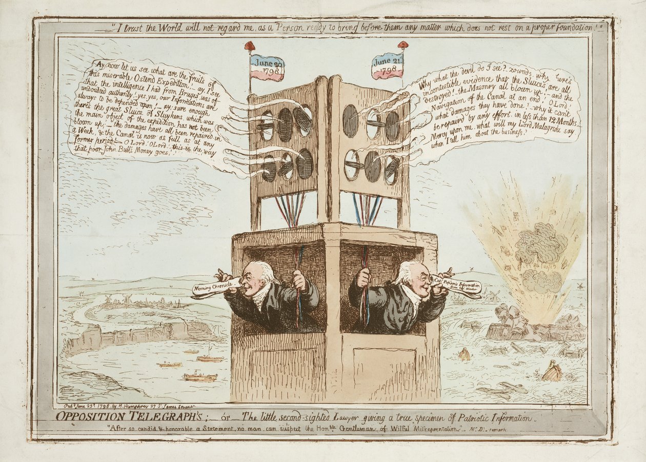 Opposition Telegraphs, eller The Little Second Sighted Lawyer som ger ett sant exemplar av patriotisk information, 21 juni 1798 av James Gillray