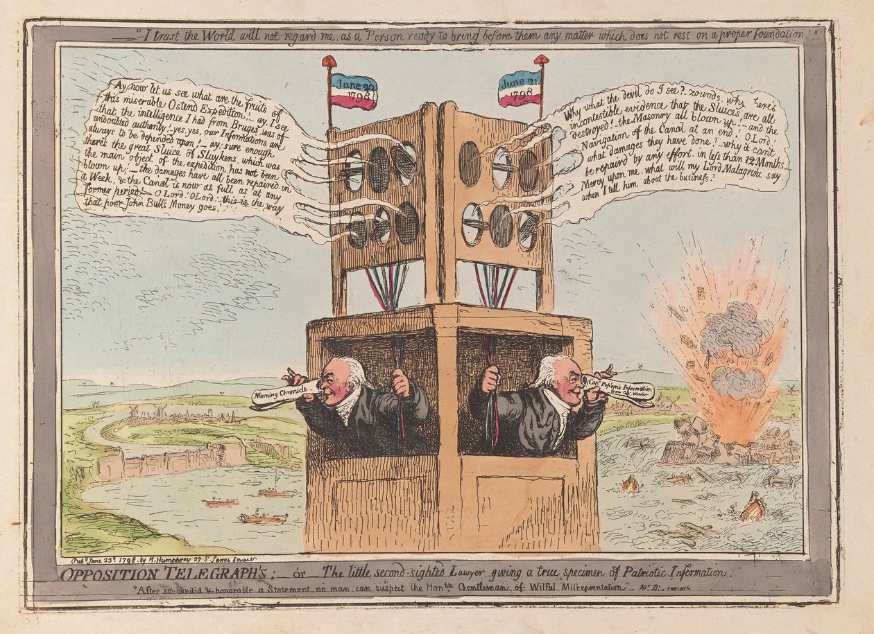 Opposition Telegraphs, eller den lilla undersynta advokaten som ger ett sant exemplar av patriotisk information, pub. 1798 (handfärgad gravyr) av James Gillray
